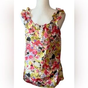 Loft Floral Pleated Ruffle Tank Top women’s size XL